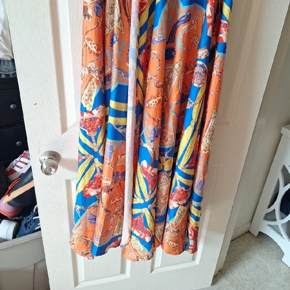 AKIRA Orange & Blue Printed Maxi Skirt